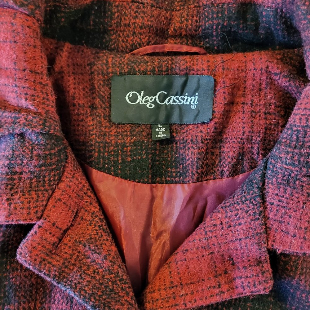 Oleg Cassini Vintage Style Oversize Women’s Coat Red & Black Plaid - Picture 4 of 6